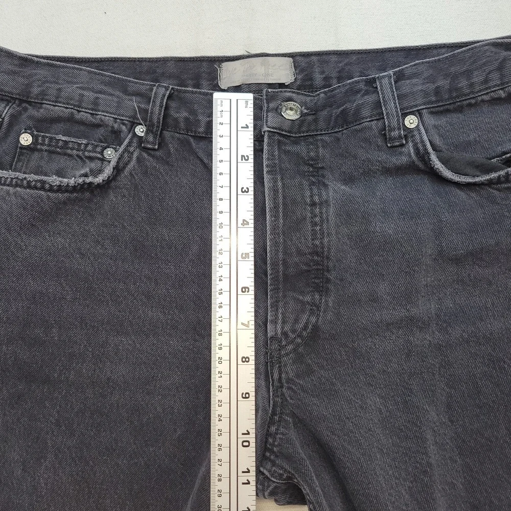 Free People Jeans Women 31 Black Straight Ankle Fray Button Fly Distressed Denim